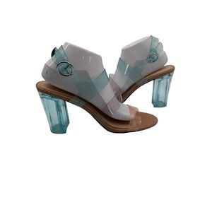 Michael By Michael Shannon Calliope Blue Iridescent Lucite Heels Size 11 Womens